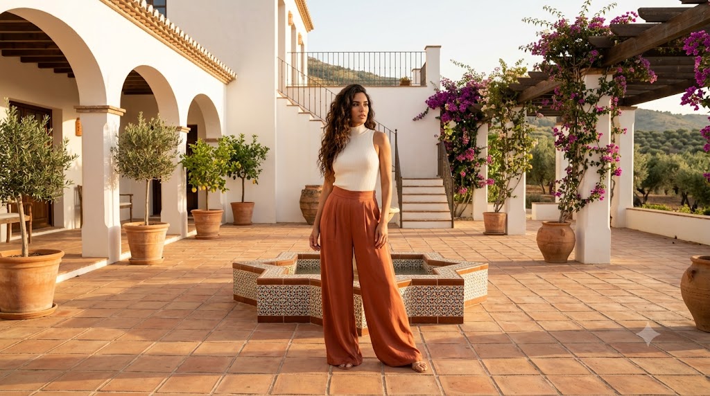 Terracotta Palazzo Pants & Ivory Tank